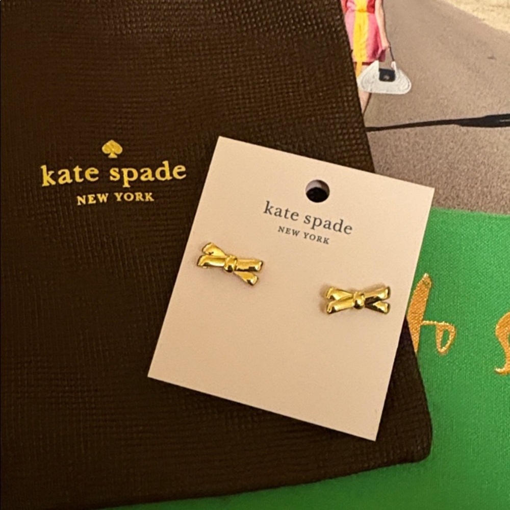 kate spade Gold Bow Stud Earrings - Small Bow Design
